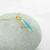 Bar Pendant, Bridal Necklace, Blue Chalcedony 7x30mm Gemstone Necklace, Gold Plated Sterling Silver Bezel Necklace, Christmas Gift Necklace